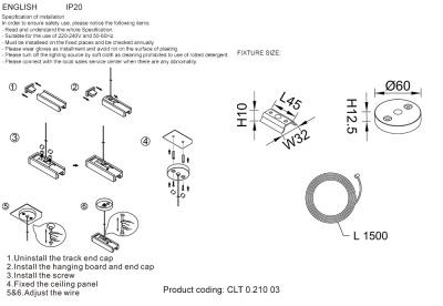 Подвесной комплект для шинопровода Crystal Lux CLT 0.210 03 WH